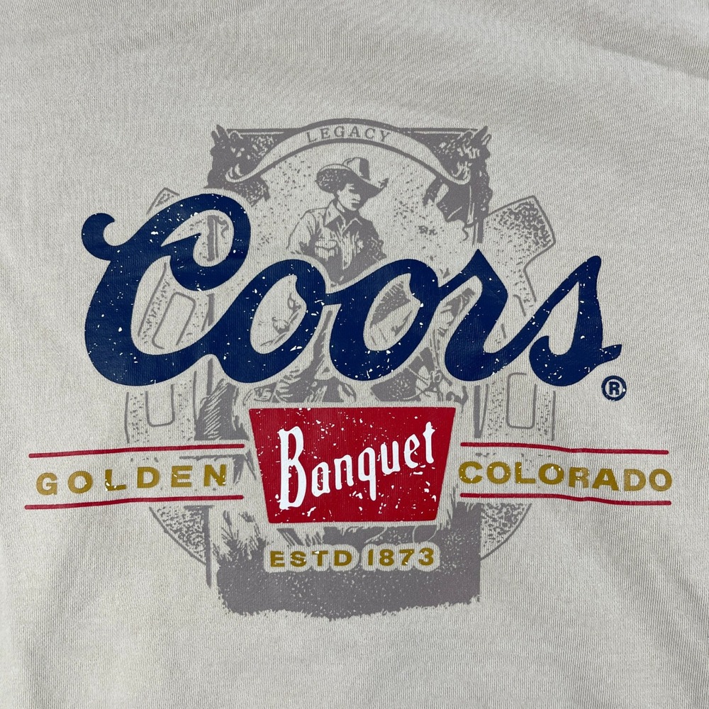 Coors Banquet Mens L Beige Hoodie Graphic Beer Pullover Sweatshirt